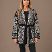 Marseta pronto Abbigliamento Cardigan fantasia paisley con cintura e frange 