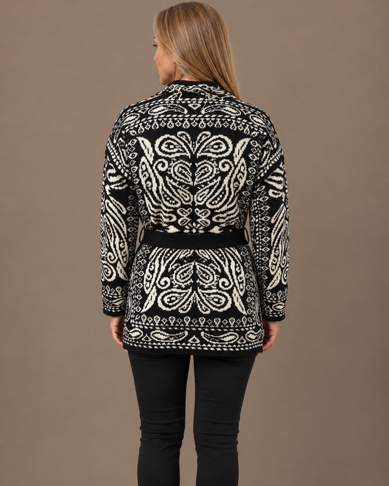 Marseta pronto Abbigliamento Cardigan fantasia paisley con cintura e frange 