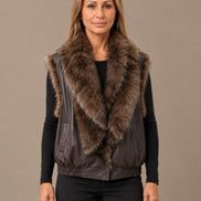 Marseta pronto Abbigliamento Gilet effetto pelle con maxi collo effetto pelliccia 