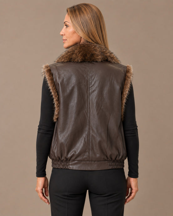Marseta pronto Abbigliamento Gilet effetto pelle con maxi collo effetto pelliccia 