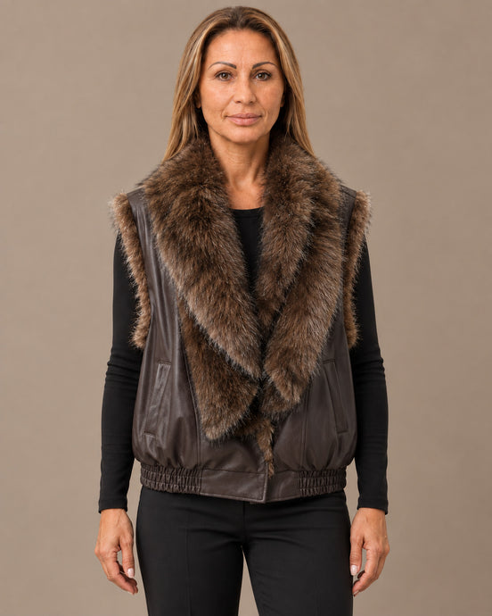 Marseta pronto Abbigliamento Gilet effetto pelle con maxi collo effetto pelliccia 
