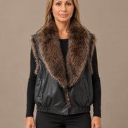 Marseta pronto Abbigliamento Gilet effetto pelle con maxi collo effetto pelliccia 