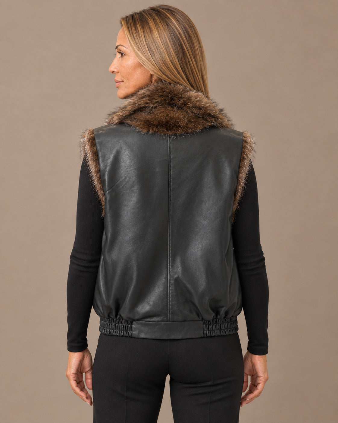 Marseta pronto Abbigliamento Gilet effetto pelle con maxi collo effetto pelliccia 