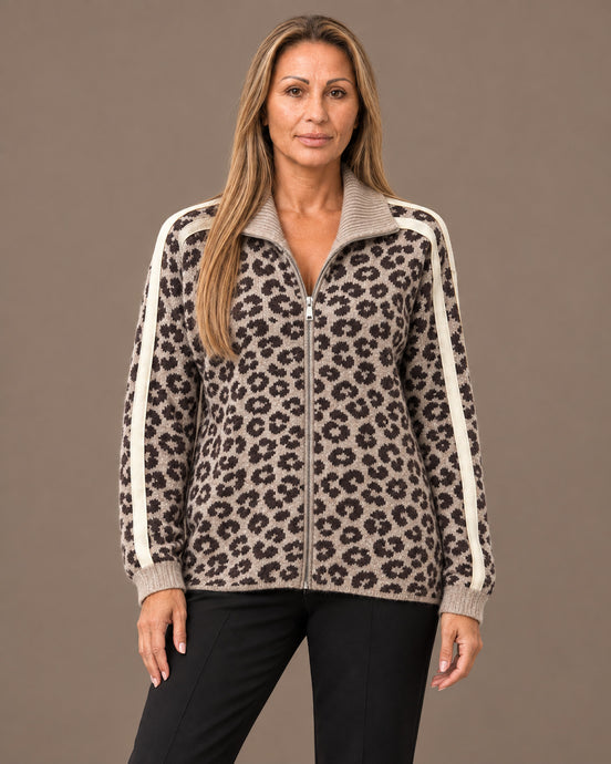 Marseta pronto Abbigliamento Cardigan leopardato con zip e bande laterali 