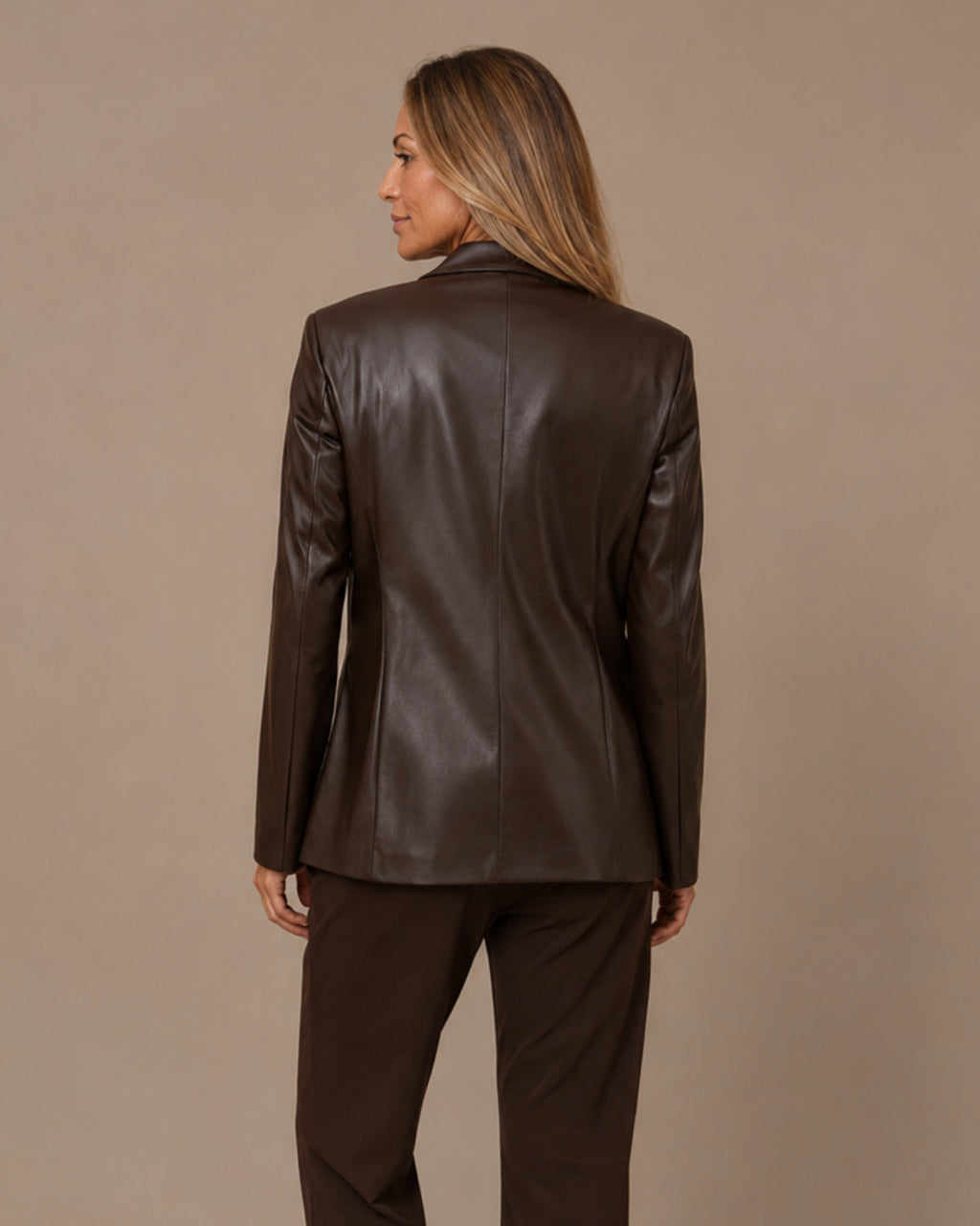 Maryley Abbigliamento Giacca monopetto in ecopelle con tasche a filetto 