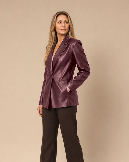 Maryley Abbigliamento Giacca monopetto in ecopelle con tasche a filetto 