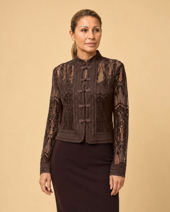 Maryley Abbigliamento Giacca in pizzo floccato con alamari 