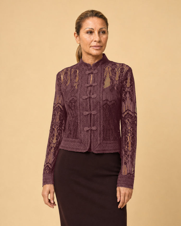 Maryley Abbigliamento Giacca in pizzo floccato con alamari 