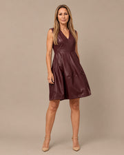 Abito corto svasato in ecopelle Maryley Burgundy