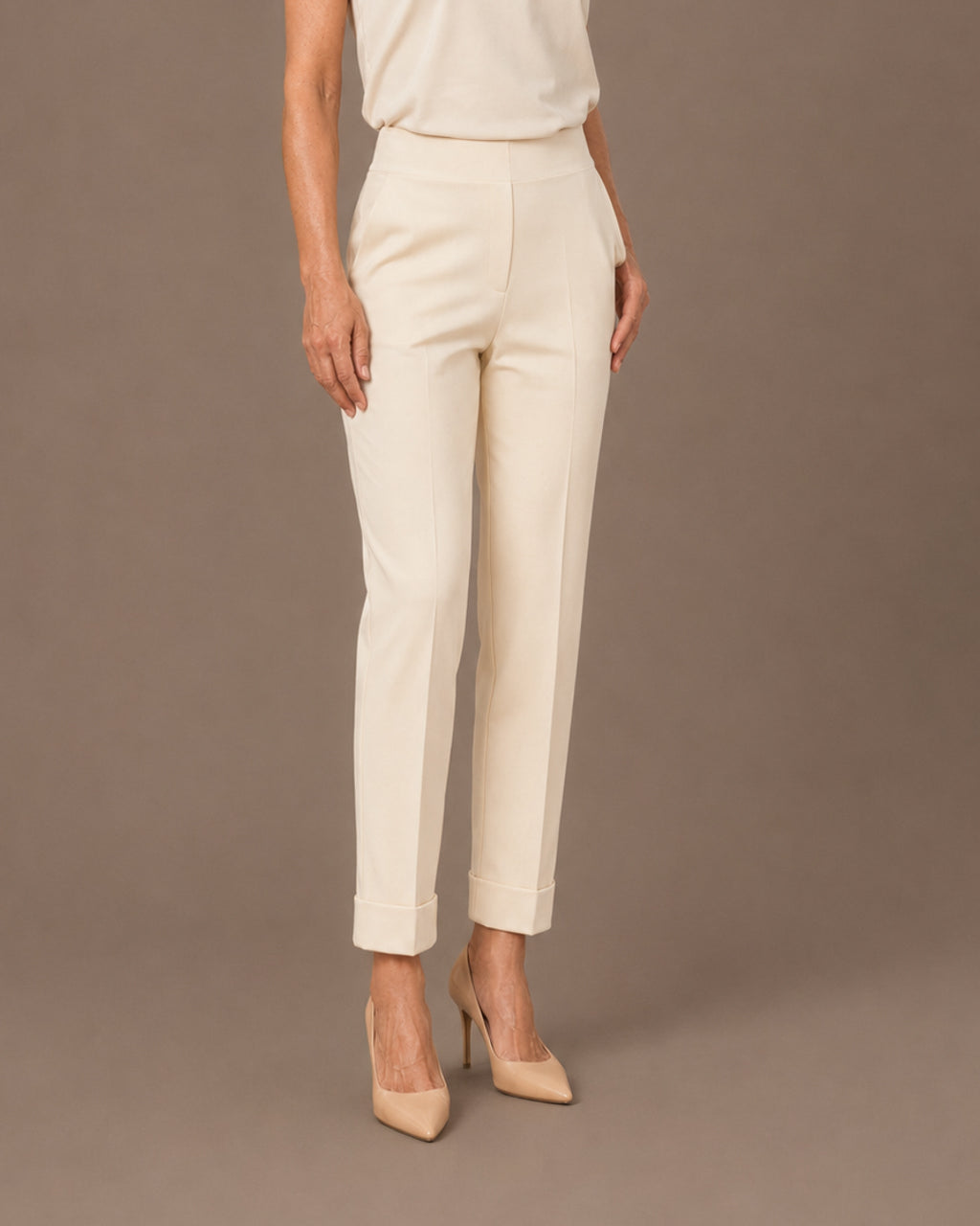 Maryley Abbigliamento Pantalone regular fit in punto Milano con risvolto 