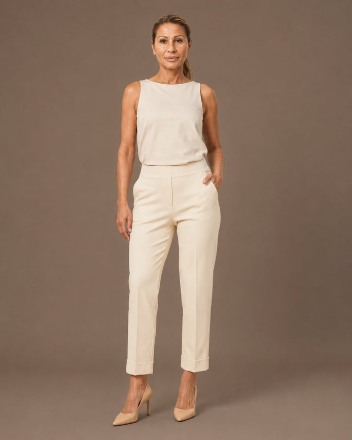Maryley Abbigliamento Pantalone regular fit in punto Milano con risvolto 