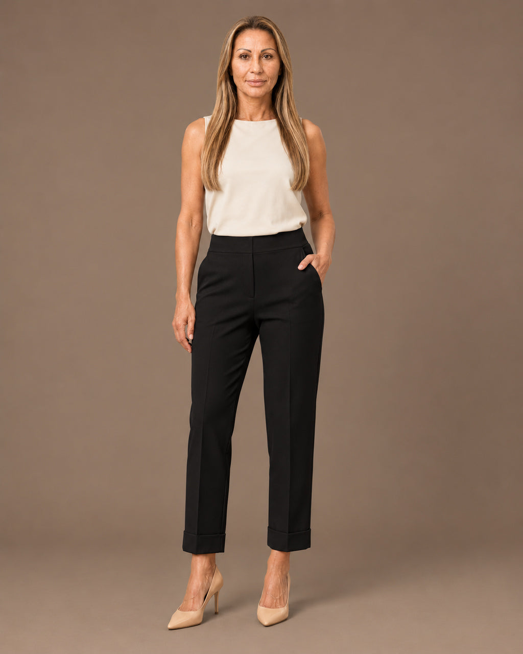 Maryley Abbigliamento Pantalone regular fit in punto Milano con risvolto 