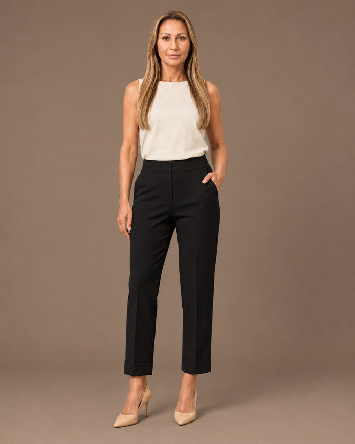 Maryley Abbigliamento Pantalone regular fit in punto Milano con risvolto 
