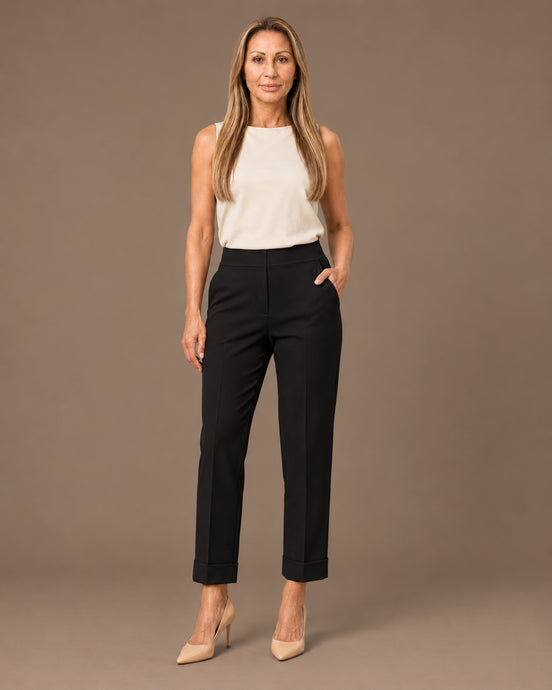 Maryley Abbigliamento Pantalone regular fit in punto Milano con risvolto 