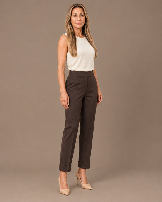 Maryley Abbigliamento Pantalone regular fit in punto Milano con risvolto 