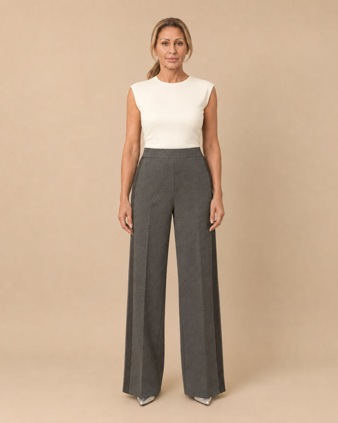 Maryley Abbigliamento Pantalone palazzo in punto Milano con inserti a contrasto 