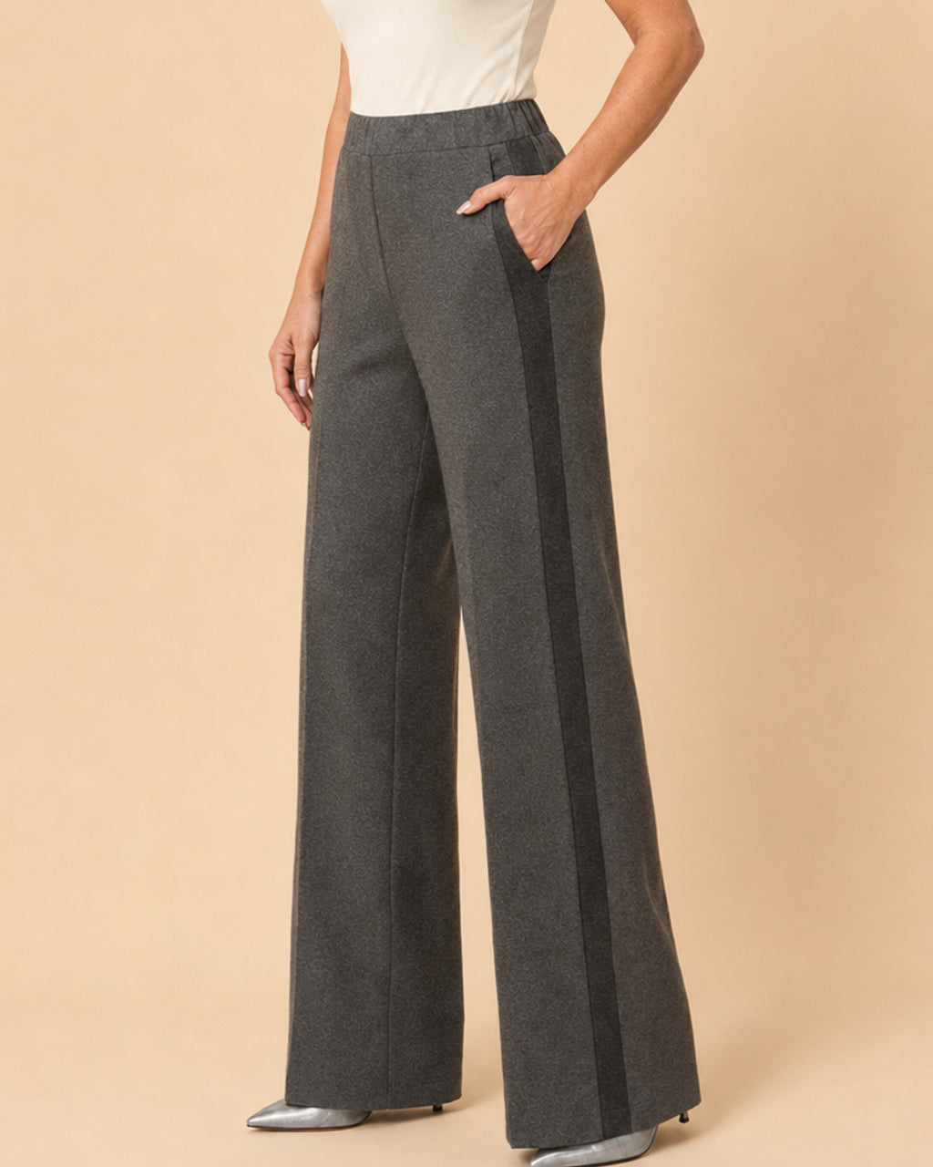 Maryley Abbigliamento Pantalone palazzo in punto Milano con inserti a contrasto 