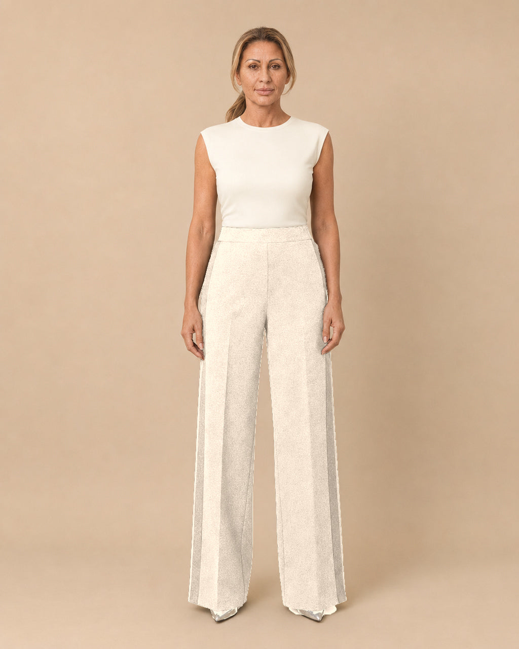 Maryley Abbigliamento Pantalone palazzo in punto Milano con inserti a contrasto 