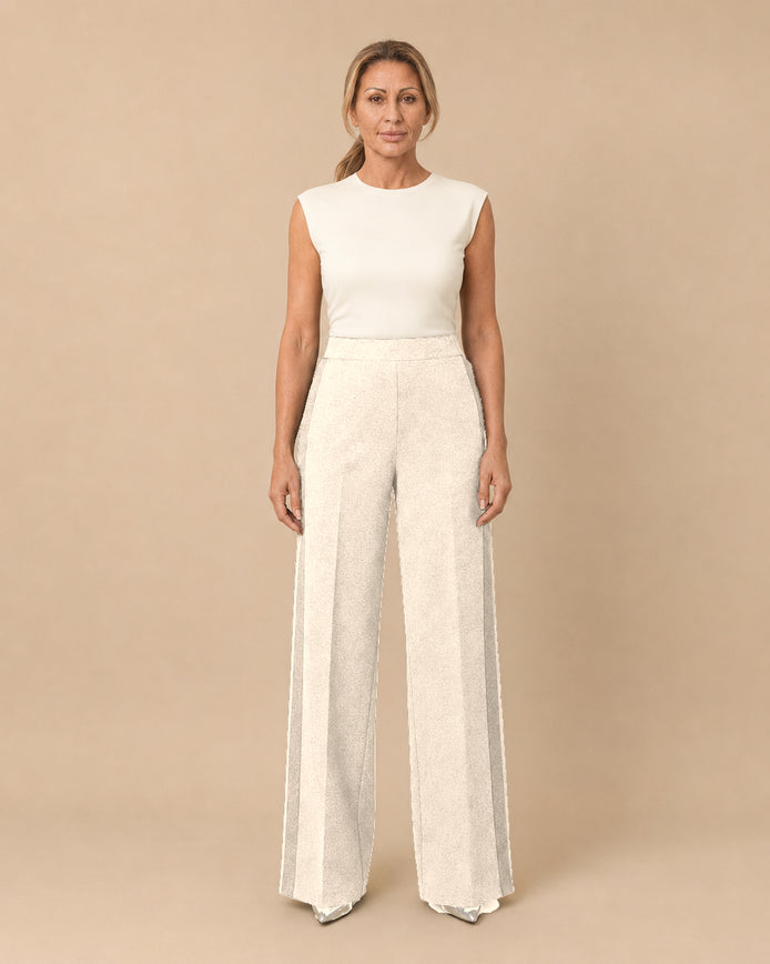 Maryley Abbigliamento Pantalone palazzo in punto Milano con inserti a contrasto 