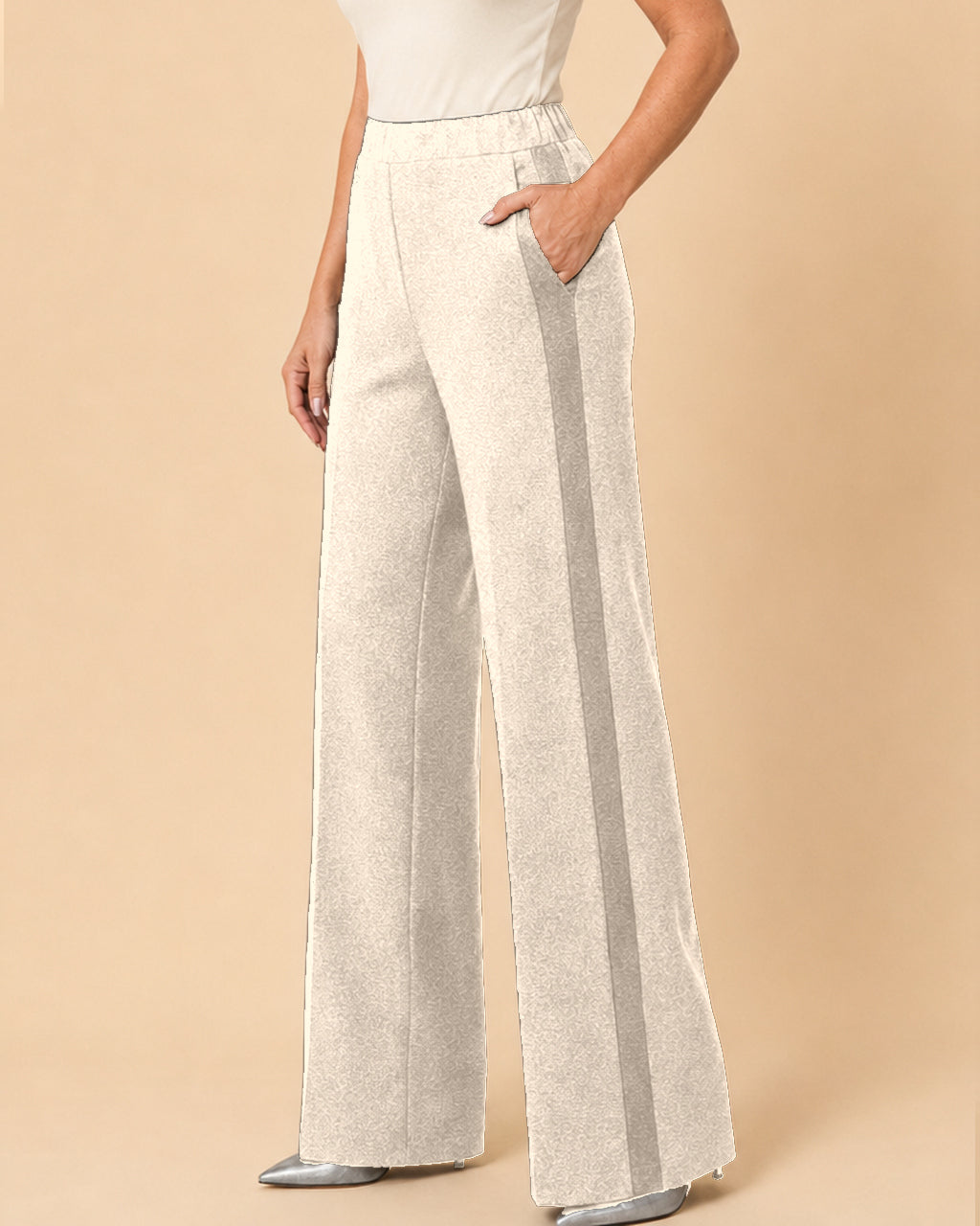 Maryley Abbigliamento Pantalone palazzo in punto Milano con inserti a contrasto 