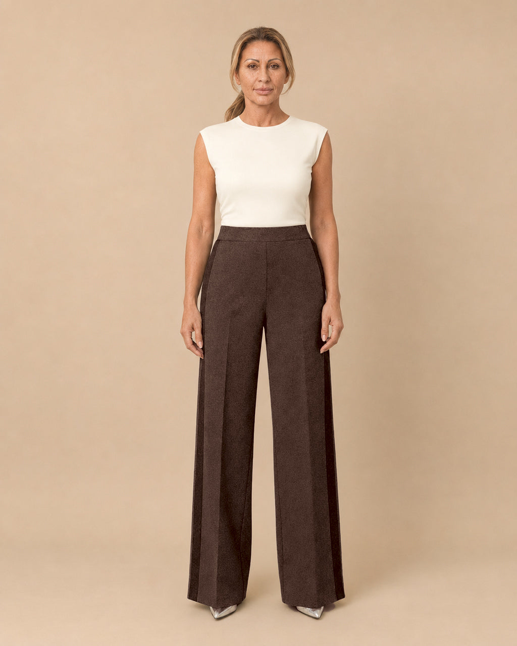 Maryley Abbigliamento Pantalone palazzo in punto Milano con inserti a contrasto 