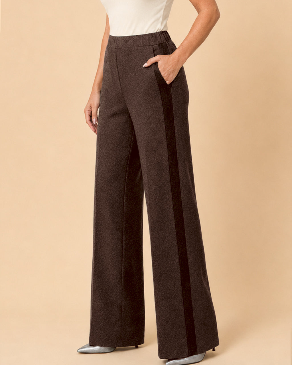 Maryley Abbigliamento Pantalone palazzo in punto Milano con inserti a contrasto 