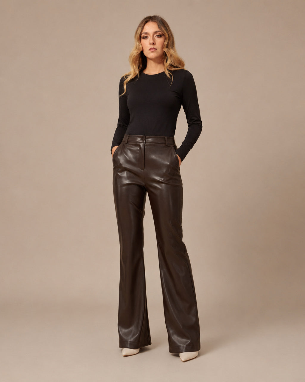 Maryley Abbigliamento Pantalone flare in ecopelle 