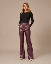 Pantalone flare in ecopelle Maryley Burgundy