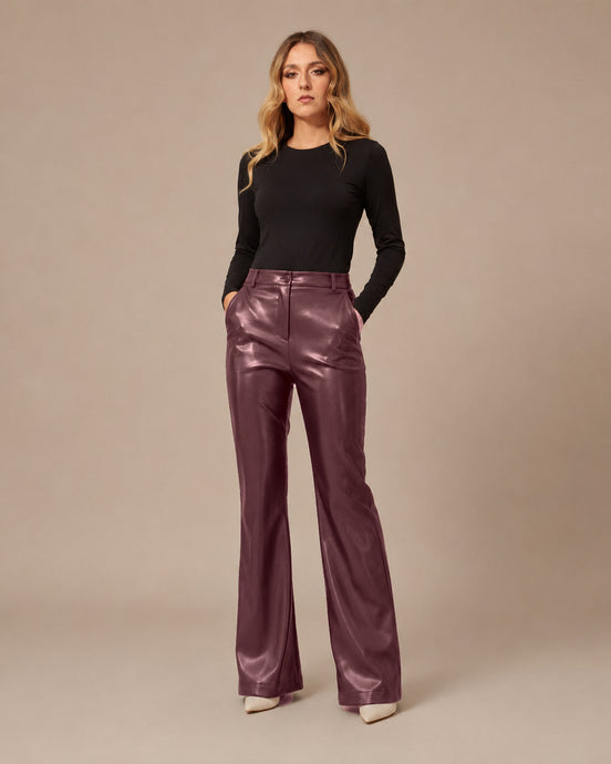 Maryley Abbigliamento Pantalone flare in ecopelle 