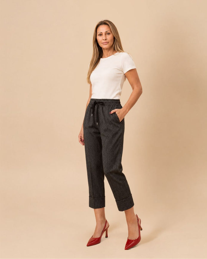 Maryley Abbigliamento Pantalone cropped puntinato con risvolto 