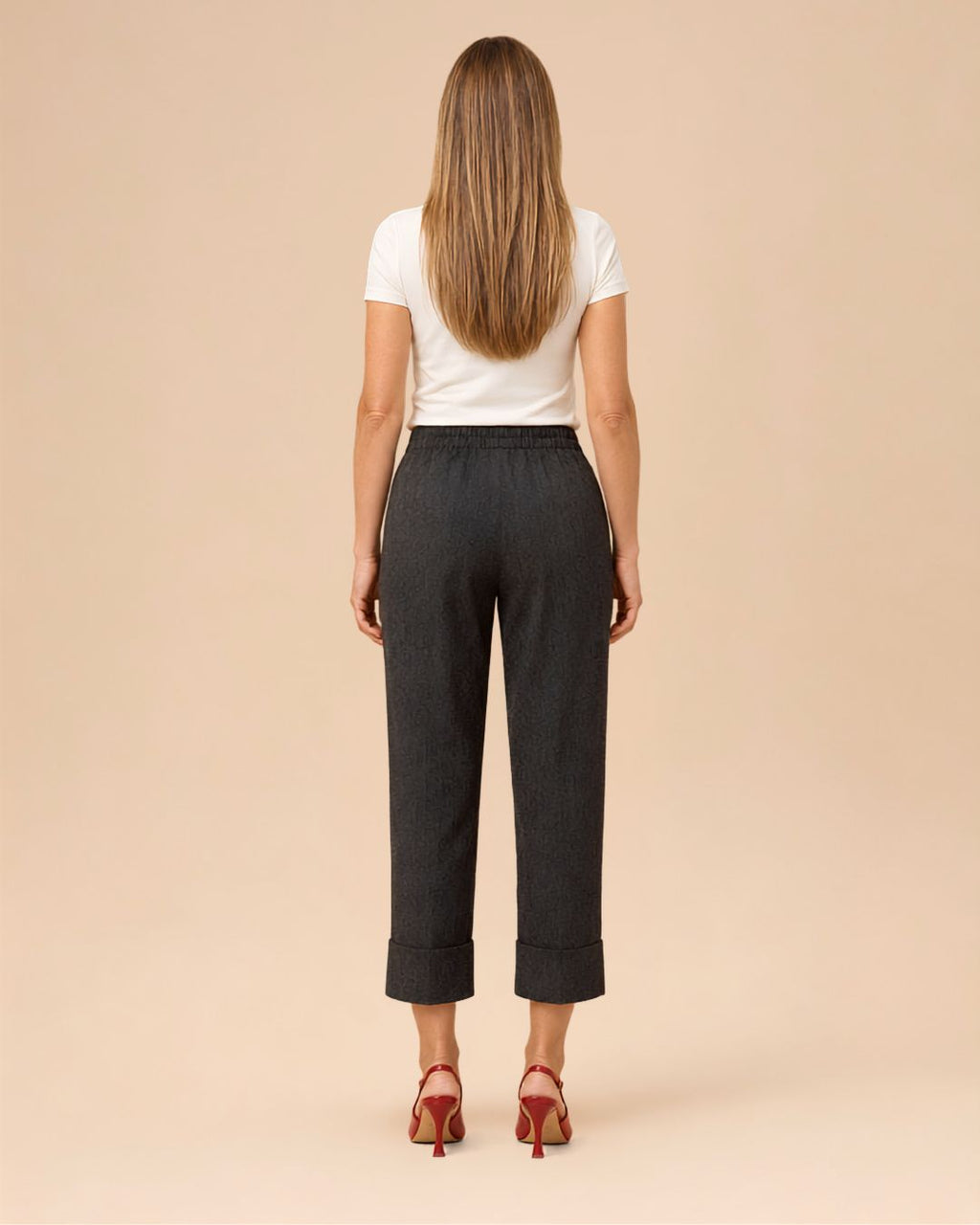 Maryley Abbigliamento Pantalone cropped puntinato con risvolto 