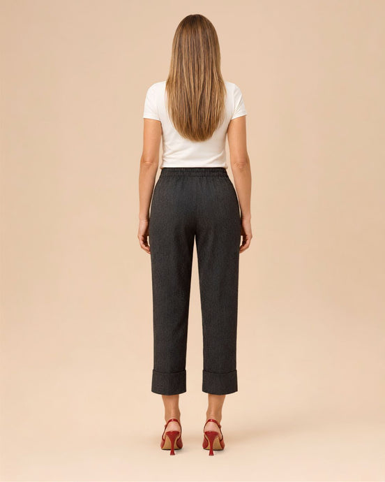 Maryley Abbigliamento Pantalone cropped puntinato con risvolto 