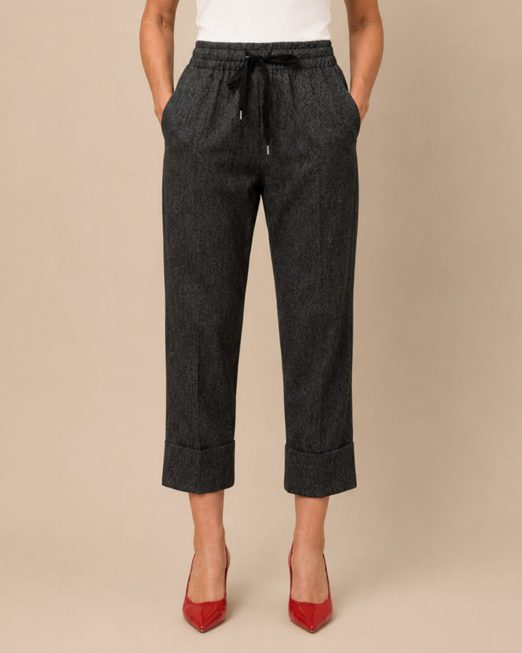 Maryley Abbigliamento Pantalone cropped puntinato con risvolto 