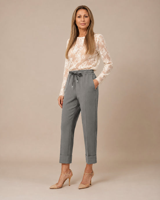 Maryley Abbigliamento Pantalone cropped con coulisse e risvolto 