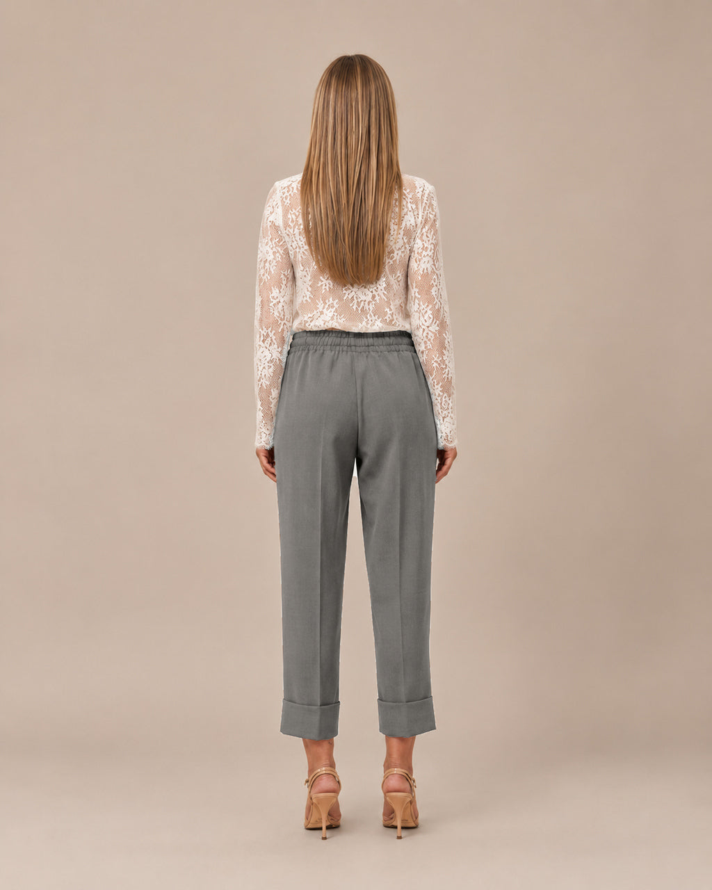 Maryley Abbigliamento Pantalone cropped con coulisse e risvolto 