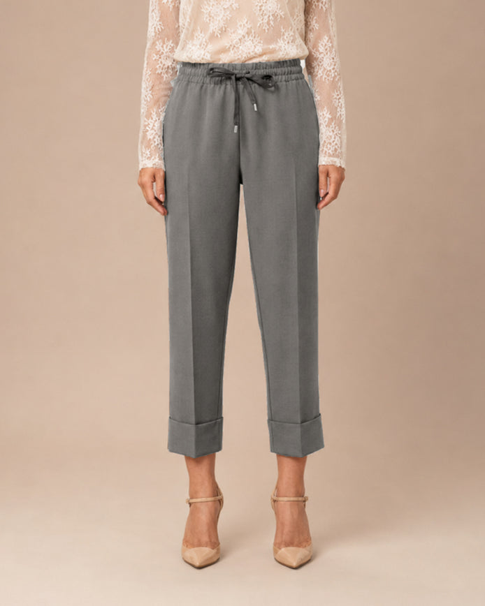 Maryley Abbigliamento Pantalone cropped con coulisse e risvolto 