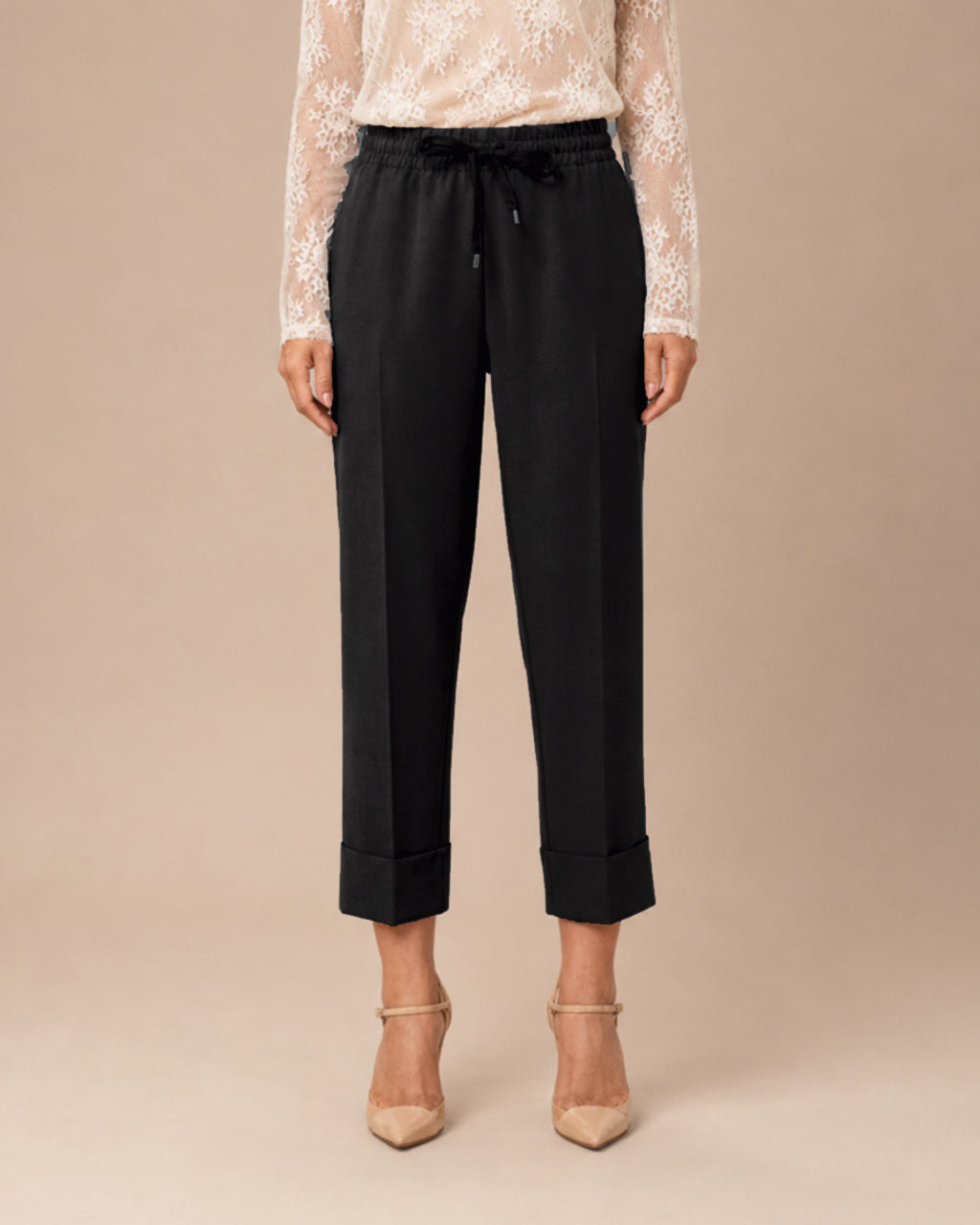 Maryley Abbigliamento Pantalone cropped con coulisse e risvolto 