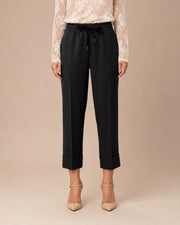 Pantalone cropped con coulisse e risvolto Maryley Nero