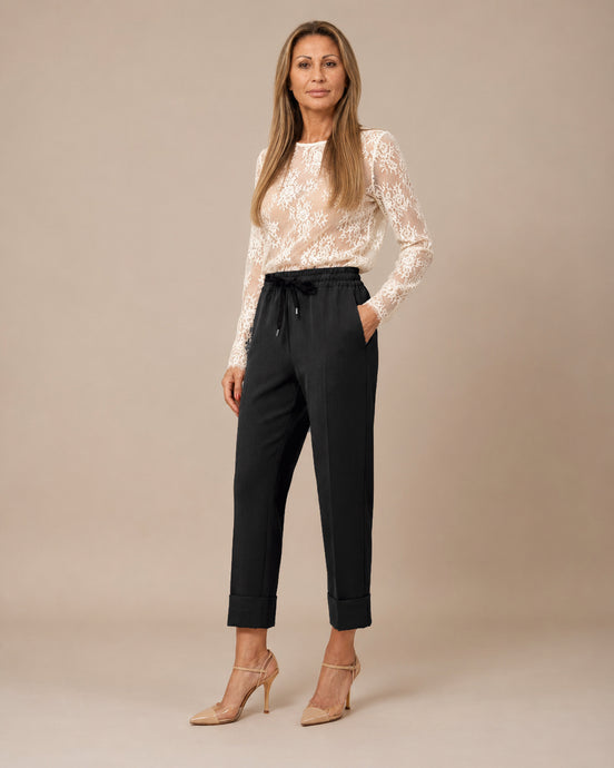 Maryley Abbigliamento Pantalone cropped con coulisse e risvolto 