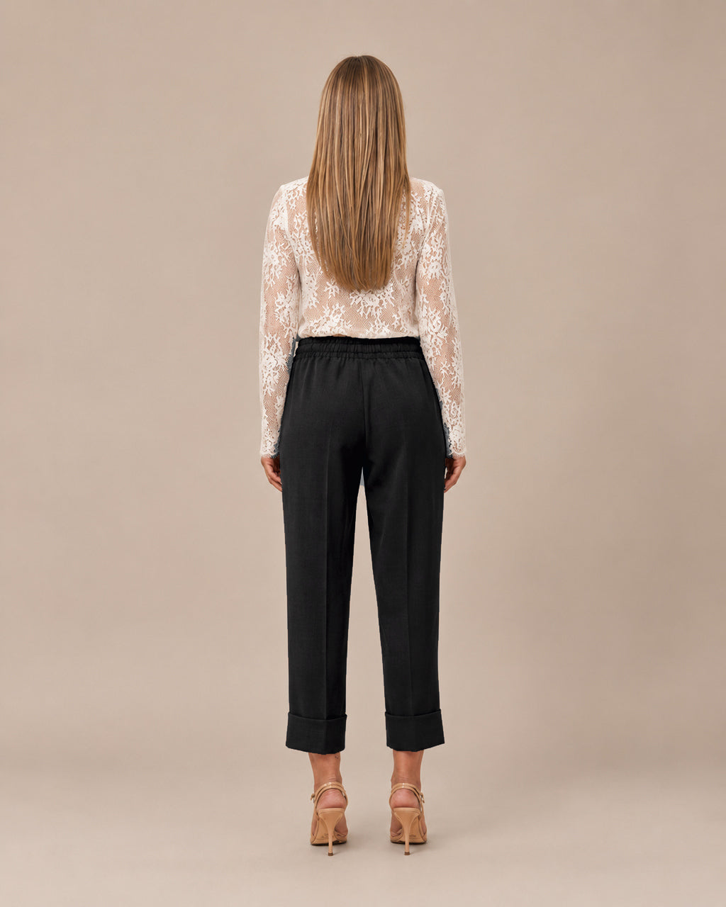Maryley Abbigliamento Pantalone cropped con coulisse e risvolto 