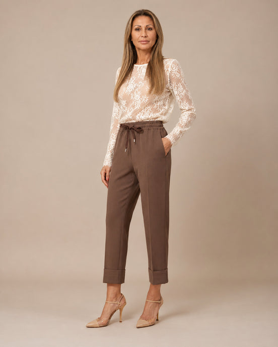 Maryley Abbigliamento Pantalone cropped con coulisse e risvolto 