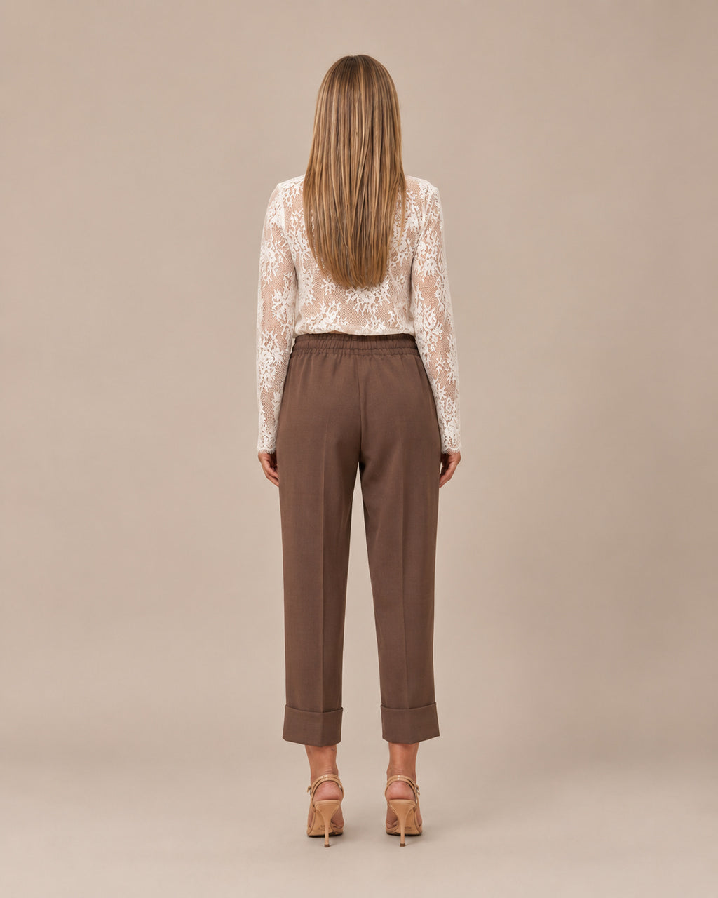 Maryley Abbigliamento Pantalone cropped con coulisse e risvolto 