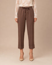 Pantalone cropped con coulisse e risvolto Maryley Nocciola