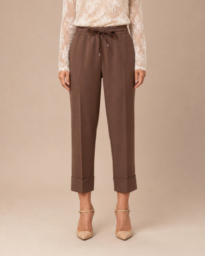 Maryley Abbigliamento Pantalone cropped con coulisse e risvolto 