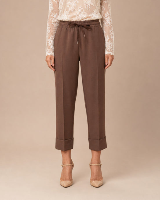 Maryley Abbigliamento Pantalone cropped con coulisse e risvolto 