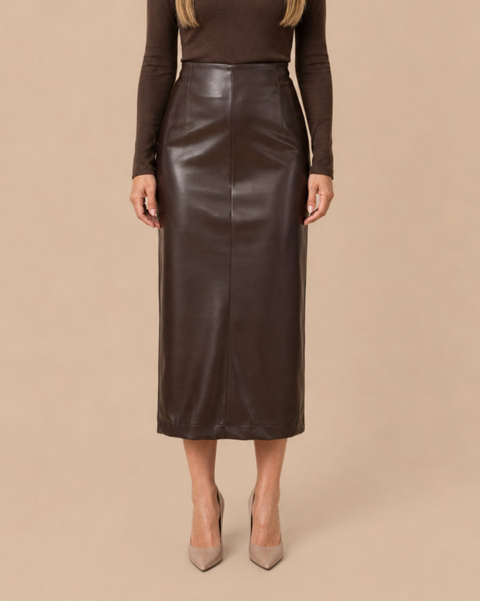 Maryley Abbigliamento Gonna longuette in ecopelle con spacco 
