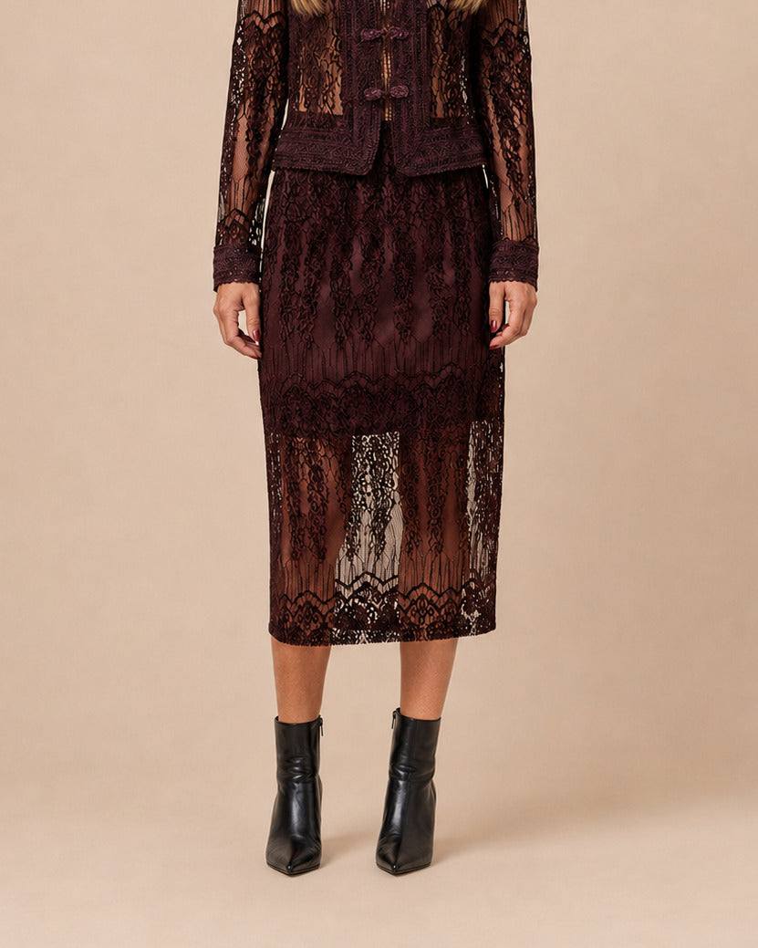 Maryley Abbigliamento Gonna longuette in pizzo floccato 