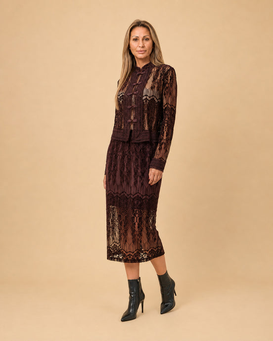Maryley Abbigliamento Gonna longuette in pizzo floccato 
