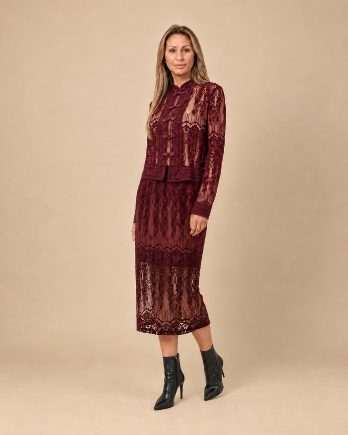 Maryley Abbigliamento Gonna longuette in pizzo floccato 