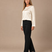 Maryley Abbigliamento Blusa girocollo a maniche lunghe in raso di viscosa 
